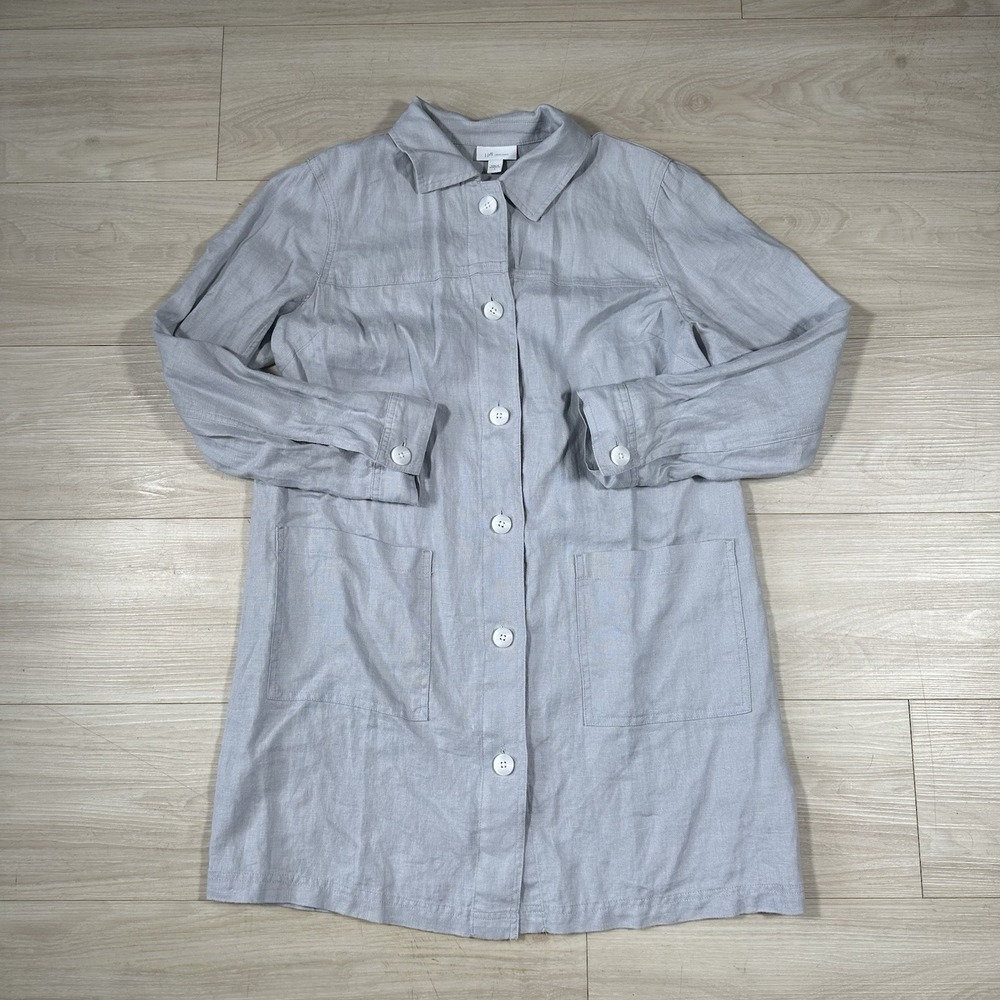 J Jill Coat Jacket 100% Linen Button Front Womens Size Small Gray Spring Summer